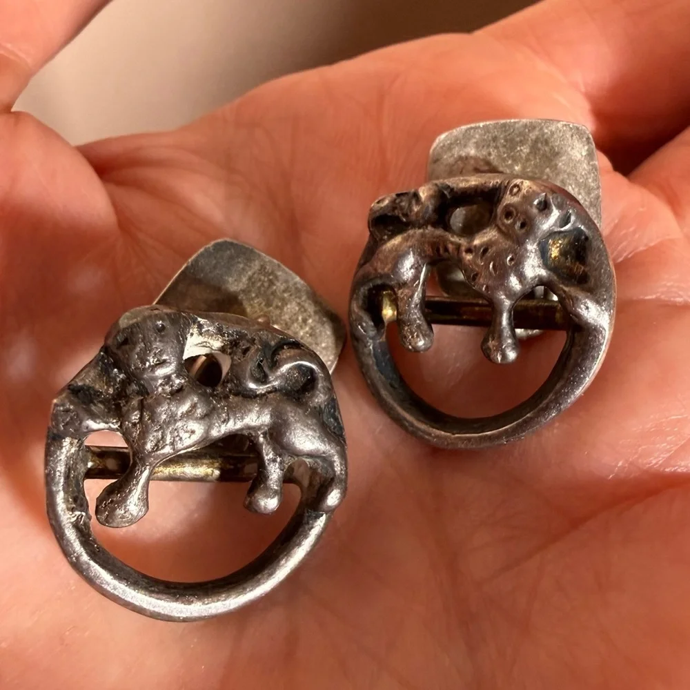 Modernist sterling silver Brutalist Abstract Animal Designer cufflinks